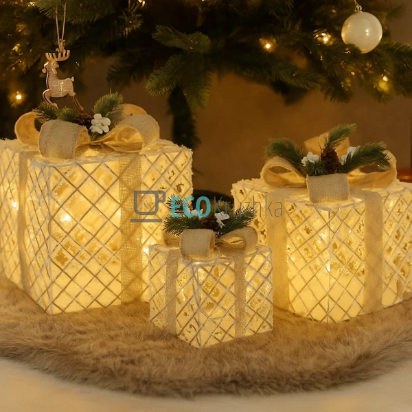 Набір декоративних подарунків з підсвічуванням білий з б ...