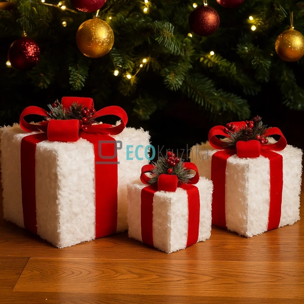 Набір декоративних подарунків з підсвічуванням білий з ч ...