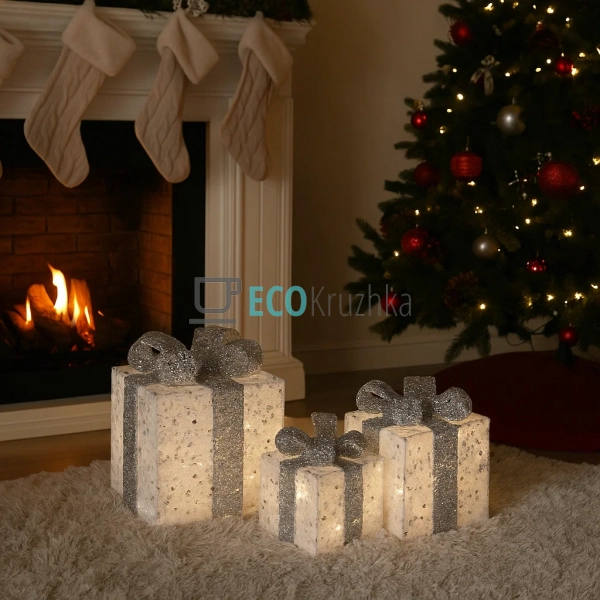 Набір декоративних подарунків з підсвічуванням (3 шт), 1 ...