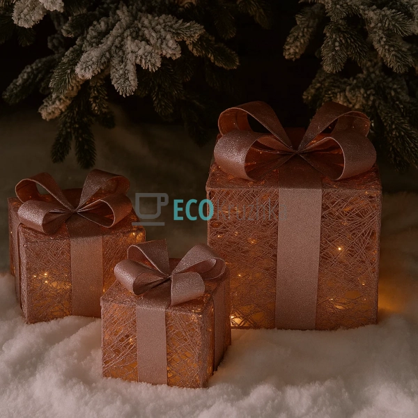 Набір декоративних подарунків з підсвічуванням (3 шт), 1 ... Набір декоративних подарунків з підсвічуванням (3 шт), 1 ...