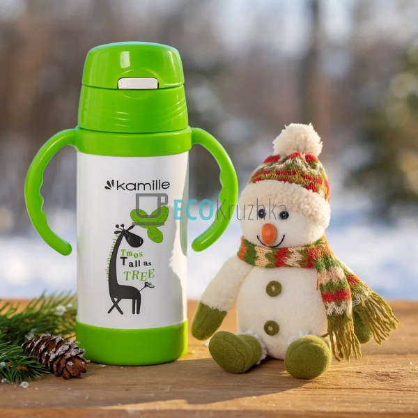Дитячий термос-поїлка з трубочкою Kamille Салатовий 350мл з нержавіючої сталі KM-2085