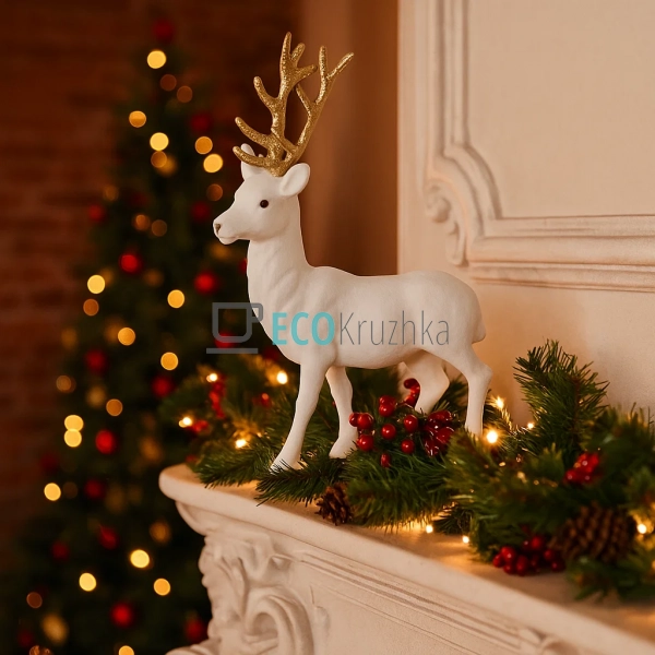 Новорічна фігура білого оленя 40 см з велюром і золотими ... Новорічна фігура білого оленя 40 см з велюром і золотими ...
