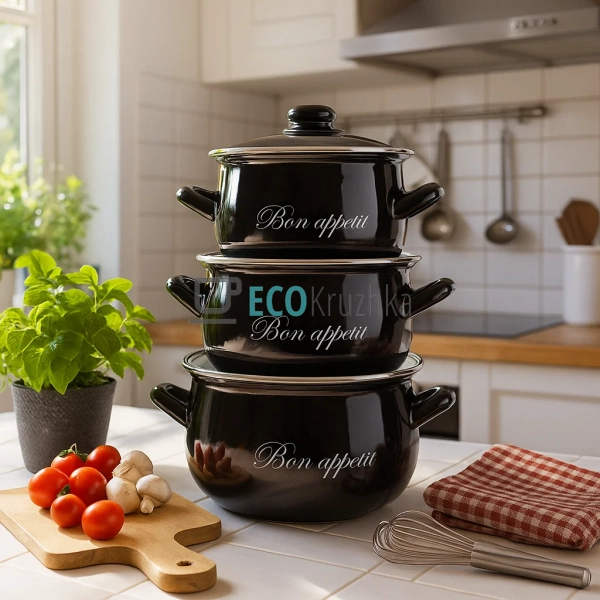 Набір із трьох емальованих кастрюль Interos EK2234А