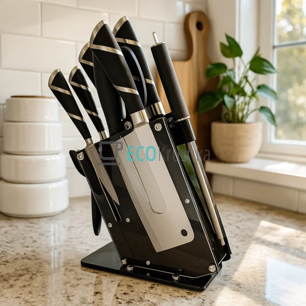 Набір ножів на акриловій підставці 9 предметів з обертов ... Набір ножів на акриловій підставці 9 предметів з обертов ...