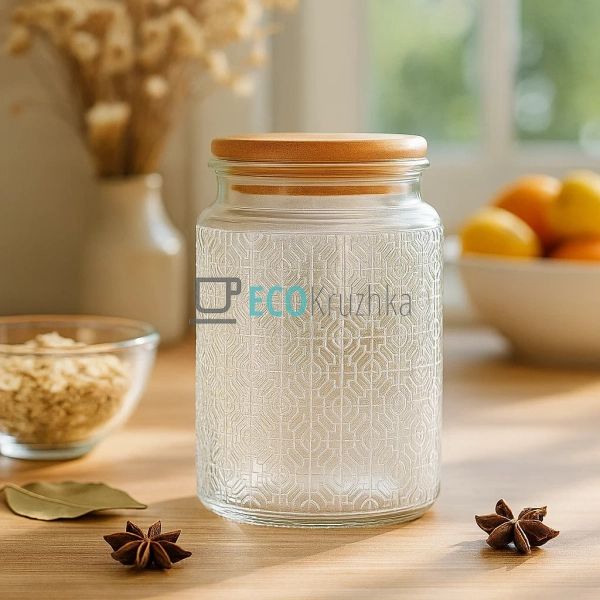 Скляна банка для сипучих продуктів з бамбуковою кришкою, ... Скляна банка для сипучих продуктів з бамбуковою кришкою, ...