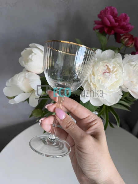 Бокал для вина ребристий із золотим обідком 160 мл EK906 ...
