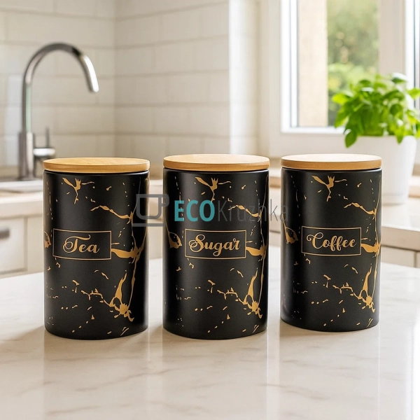 Керамічні банки з бамбуковими кришками (3 шт, 650 мл, чо ... Керамічні банки з бамбуковими кришками (3 шт, 650 мл, чо ...