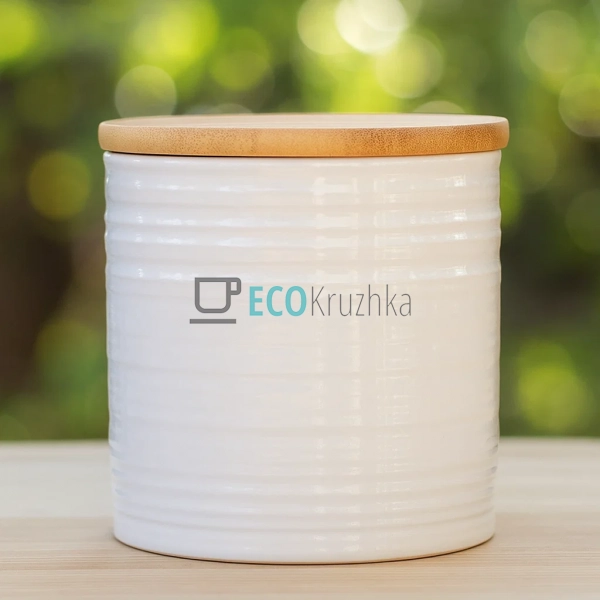 Набір з 3-х керамічних банок (430 мл) з бамбуковими криш ... Набір з 3-х керамічних банок (430 мл) з бамбуковими криш ...