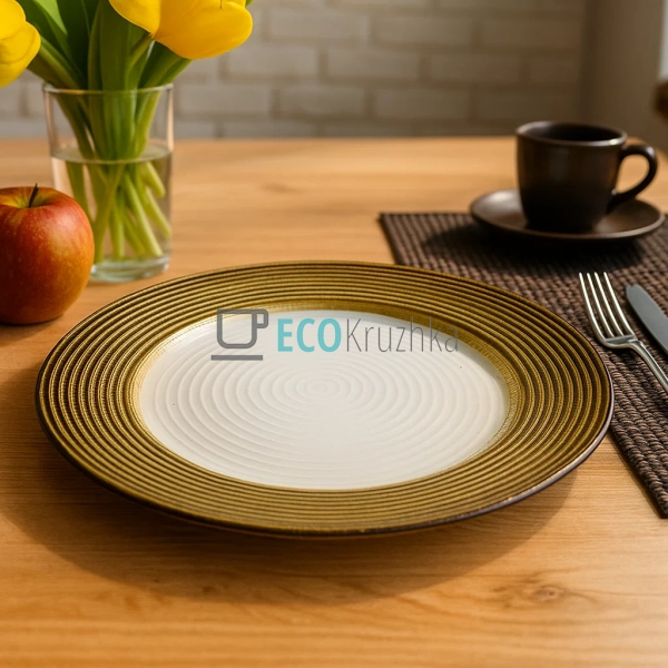 Сервірувальна тарілка скляна, колір - прозорий із золото ... Сервірувальна тарілка скляна, колір - прозорий із золото ...