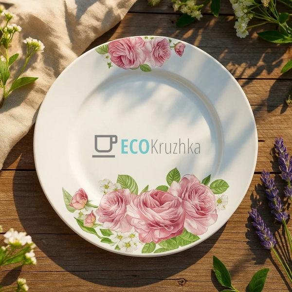 Обідня порцелянова тарілка 23см Рожеві троянди 320-122