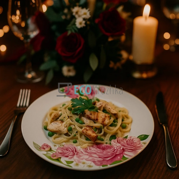 Обідня порцелянова тарілка 23см Рожеві троянди 320-122