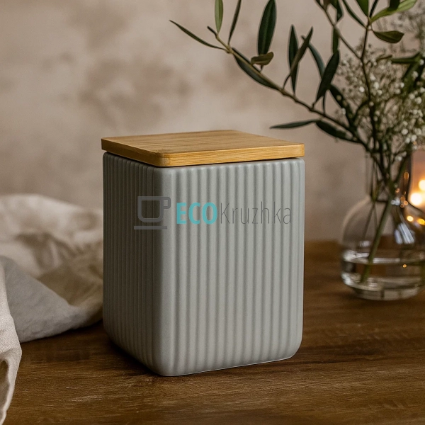 Керамічна банка Scandi Grey з бамбуковою кришкою (900 мл ... Керамічна банка Scandi Grey з бамбуковою кришкою (900 мл ...