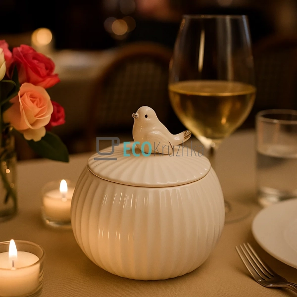 Банка порцелянова 500мл, з фігурною пташкою Білий глянец ... Банка порцелянова 500мл, з фігурною пташкою Білий глянец ...