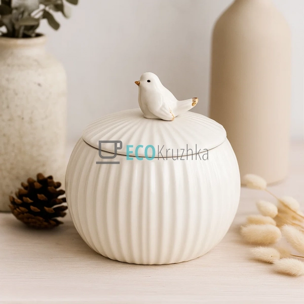 Банка порцелянова 750мл, з фігурною пташкою Білий глянец ... Банка порцелянова 750мл, з фігурною пташкою Білий глянец ...