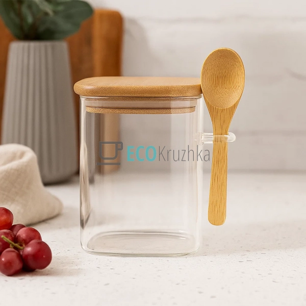 Скляна банка квадратна для зберігання цукру з бамбуковою ... Скляна банка квадратна для зберігання цукру з бамбуковою ...