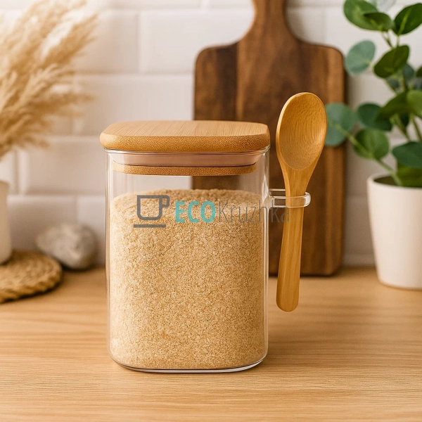 Скляна банка квадратна для зберігання цукру з бамбуковою ... Скляна банка квадратна для зберігання цукру з бамбуковою ...