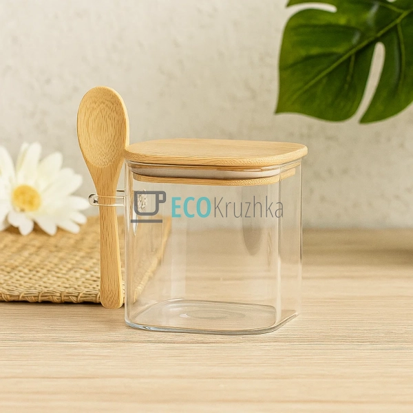 Скляна банка квадратна для зберігання цукру з бамбуковою ... Скляна банка квадратна для зберігання цукру з бамбуковою ...