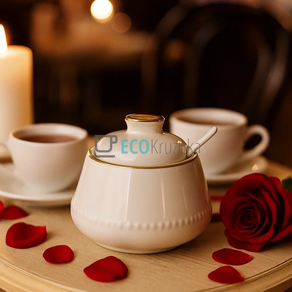 Цукорниця з ложкою 300 мл порцелянова Valencia (990-121) Цукорниця з ложкою 300 мл порцелянова Valencia (990-121)