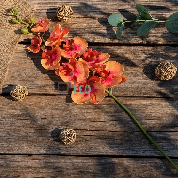 Штучна латексна орхідея, 9 квіток, 15x103 см, помаранчев ... Штучна латексна орхідея, 9 квіток, 15x103 см, помаранчев ...