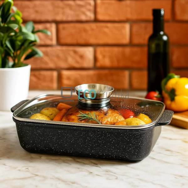 Жаровня алюмінієва з мармуровим покриттям 3.2 л з кришко ... Жаровня алюмінієва з мармуровим покриттям 3.2 л з кришко ...