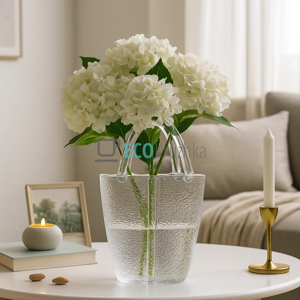 Скляна ваза-сумочка прозорого кольору, 19.5×7.3×29 см (9 ...