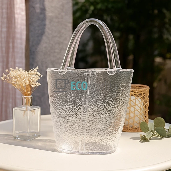 Скляна ваза-сумочка прозорого кольору, 19.5×7.3×29 см (9 ...