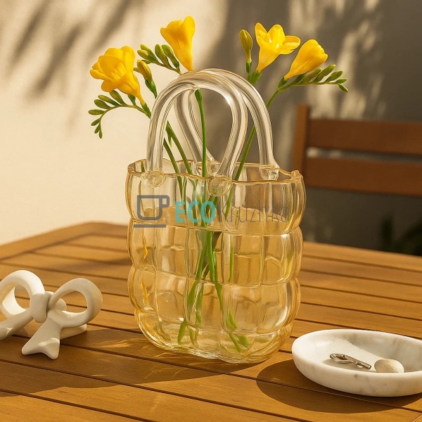 Ваза скляна у формі Сумочки 19 х 11 х 28 см, Прозоре зол ...