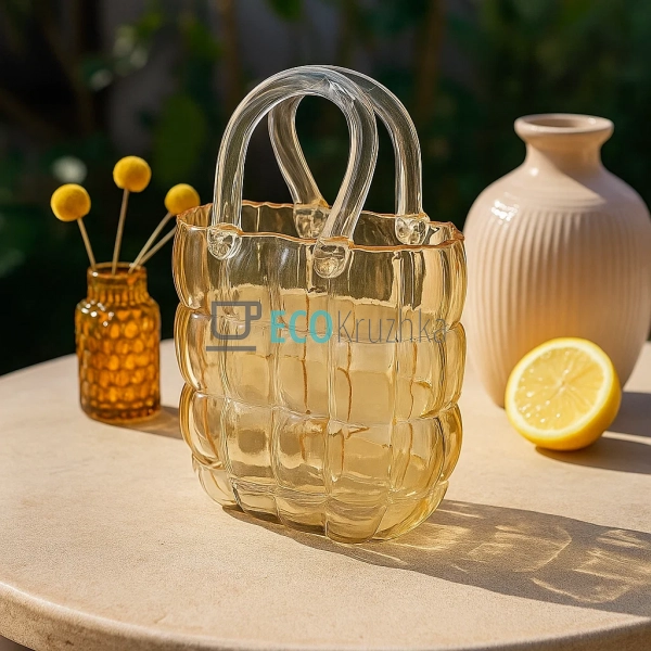 Ваза скляна у формі Сумочки 19 х 11 х 28 см, Прозоре зол ...