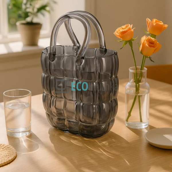 Ваза скляна у формі Сумочки 19 х 11 х 28 см, Прозорий сі ...