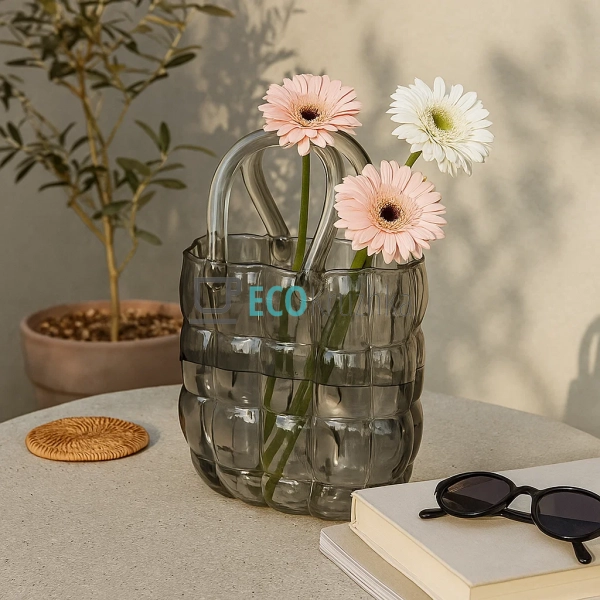 Ваза скляна у формі Сумочки 19 х 11 х 28 см, Прозорий сі ...