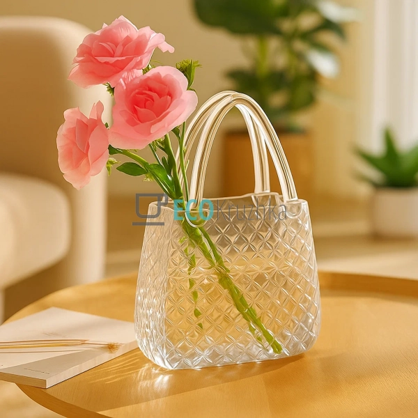 Ваза з прозорого скла у формі Сумочки 16.5 х 8.5 х 28 см ...