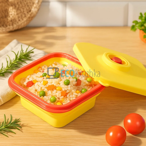 Силіконовий складаний ланчбокс 15.5 см жовтий (544-137) Силіконовий складаний ланчбокс 15.5 см жовтий (544-137)