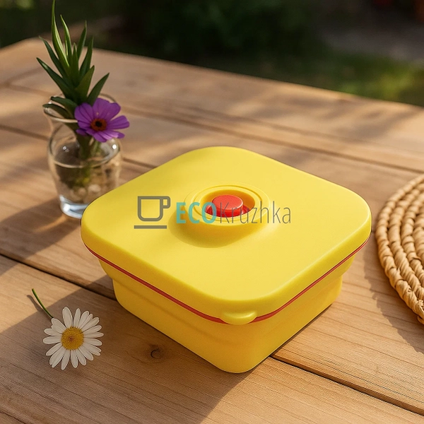 Силіконовий складаний ланчбокс 15.5 см жовтий (544-137) Силіконовий складаний ланчбокс 15.5 см жовтий (544-137)