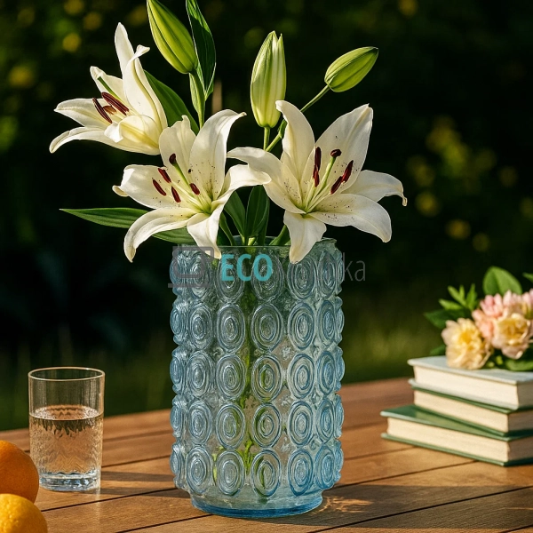 Ваза скляна Bubbles, 30см, Блакитна 591-322 Ваза скляна Bubbles, 30см, Блакитна 591-322