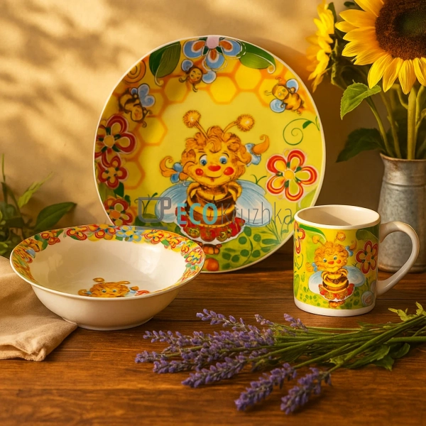 Дитячий фарфоровий посуд: набір з 3 предметів Бджілка CS ... Дитячий фарфоровий посуд: набір з 3 предметів Бджілка CS ...