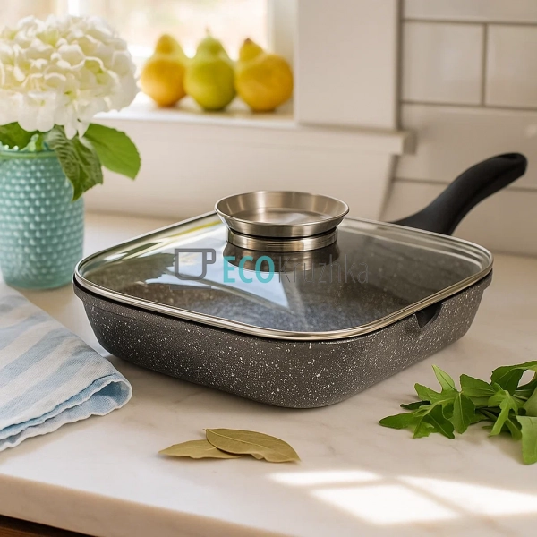 Сковорода-гриль 24 см, з гранітним покриттям та кришкою  ...