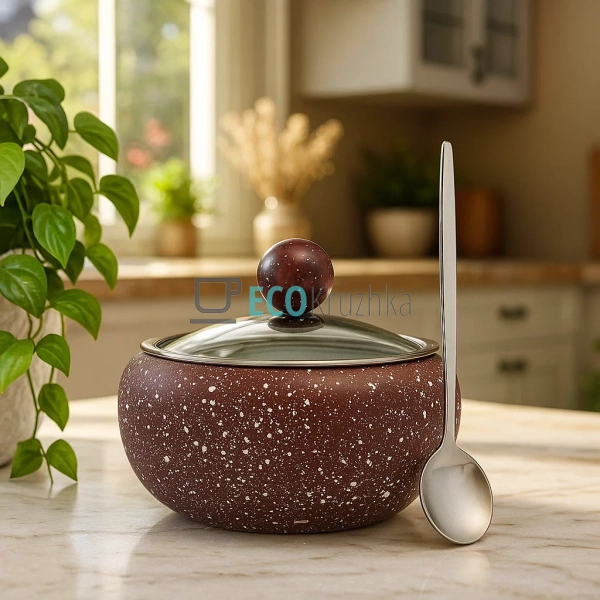 Цукорниця нержавіюча 450 мл з скляною кришкою та ложкою ... Цукорниця нержавіюча 450 мл з скляною кришкою та ложкою ...