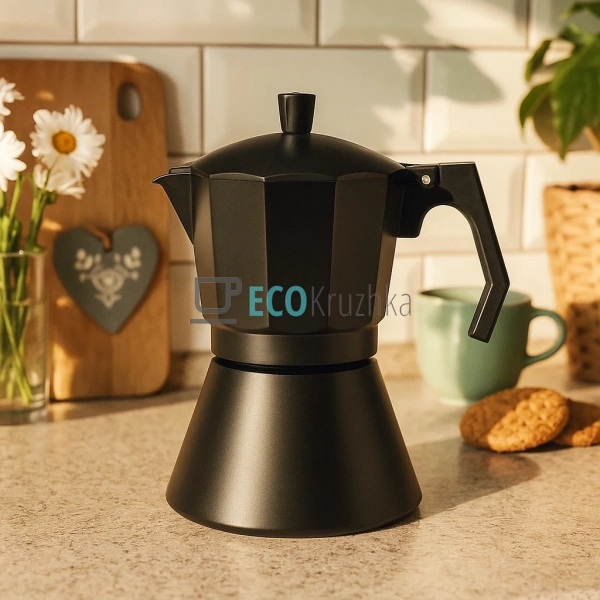 Гейзерна кавоварка на 9 чашок, алюмінієва, чорна Edenber ... Гейзерна кавоварка на 9 чашок, алюмінієва, чорна Edenber ...