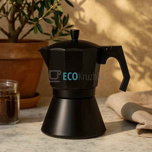 Гейзерна кавоварка на 9 чашок, алюмінієва, чорна Edenber ... Гейзерна кавоварка на 9 чашок, алюмінієва, чорна Edenber ...