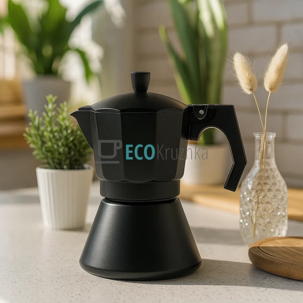 Гейзерна кавоварка на 6 чашок, алюмінієва, чорна Edenber ... Гейзерна кавоварка на 6 чашок, алюмінієва, чорна Edenber ...