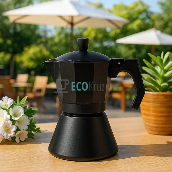 Гейзерна кавоварка на 6 чашок, алюмінієва, чорна Edenber ... Гейзерна кавоварка на 6 чашок, алюмінієва, чорна Edenber ...