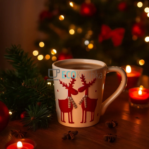 Кружка керамічна "Олені", 325 мл, колір білий (арт. 834- ...