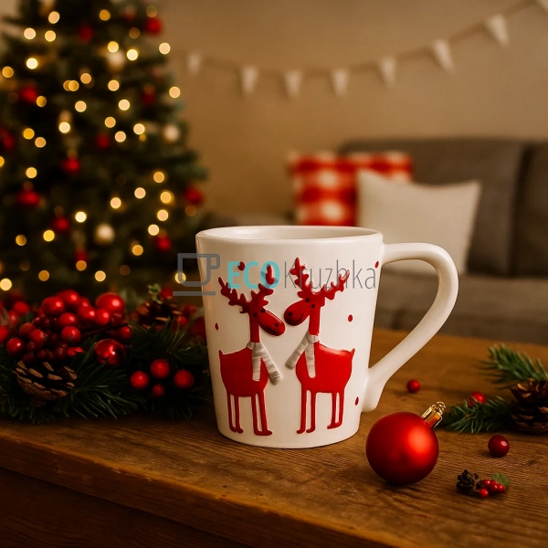 Кружка керамічна "Олені", 325 мл, колір білий (арт. 834- ...