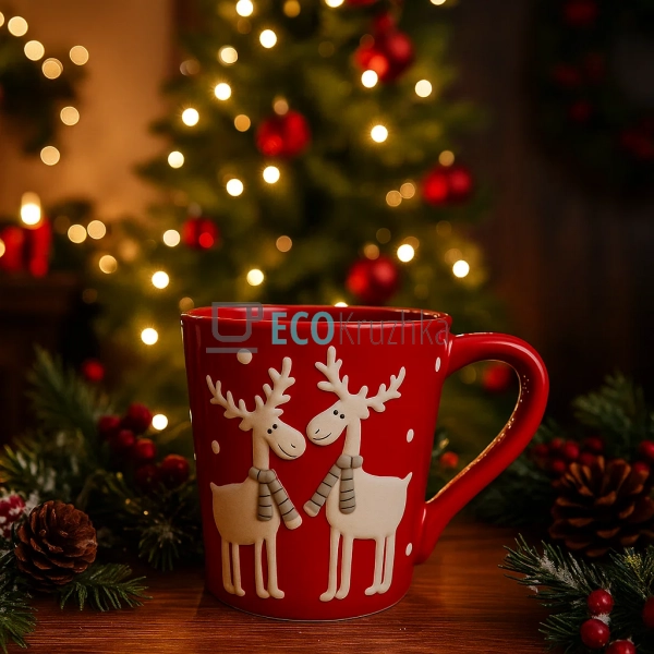 Кружка керамічна "Олені", 325 мл, колір червоний (арт. 8 ... Кружка керамічна "Олені", 325 мл, колір червоний (арт. 8 ...