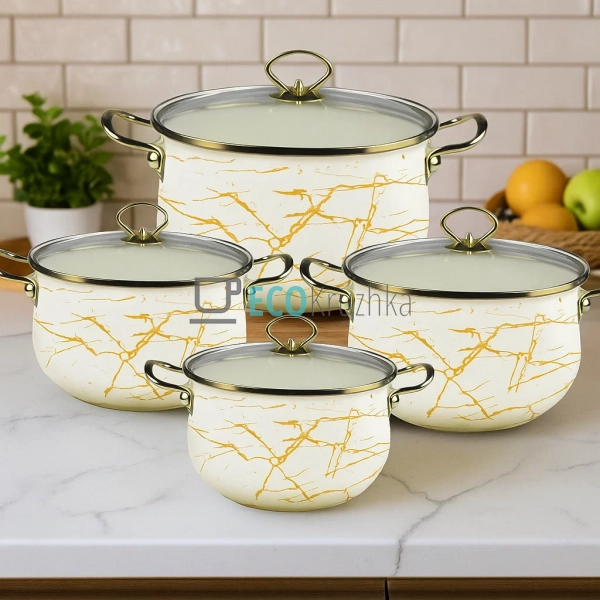 Набір емальованого посуду 8 предметів - 2.3,3,4,5 л біли ...