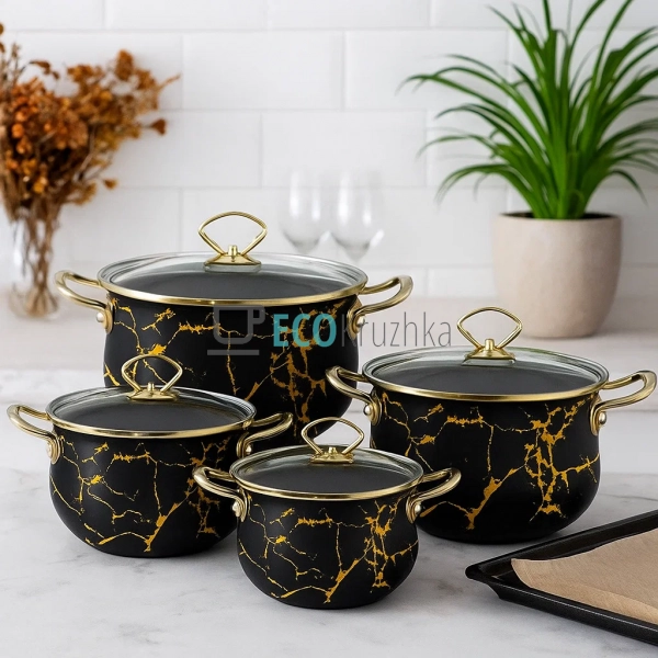 Набір емальованого посуду 8 предметів - 2.3,3,4,5 л чорн ...