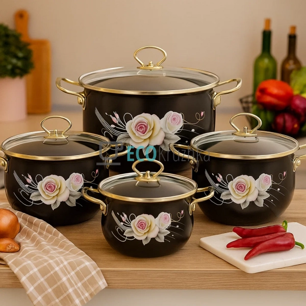 Набір емальованого посуду 8 предметів - 2.3,3,4,5 л EB-1 ...