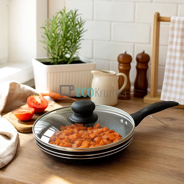 Сковорідка 20 см з кришкою та Мраморним покриттям EB-764