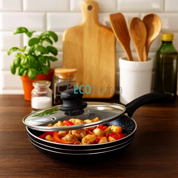Сковорідка 26 см з кришкою та Мраморним покриттям EB-767 Сковорідка 26 см з кришкою та Мраморним покриттям EB-767