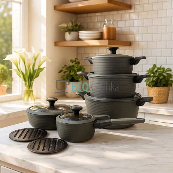 Набір каструль Edenberg 12 предметів з мармуровим антипр ...